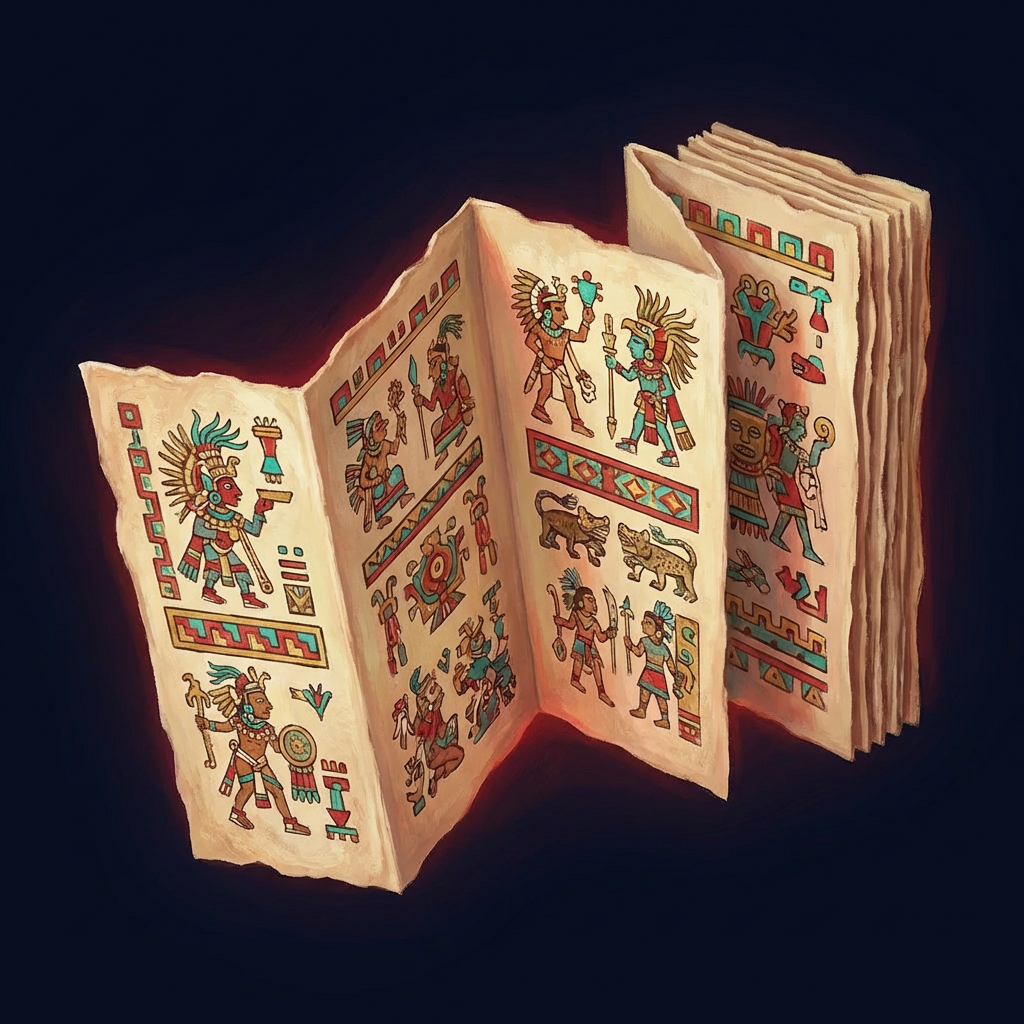 A manuscript with pictographic writing showing how visual communication carries meaning. Aztec Codex