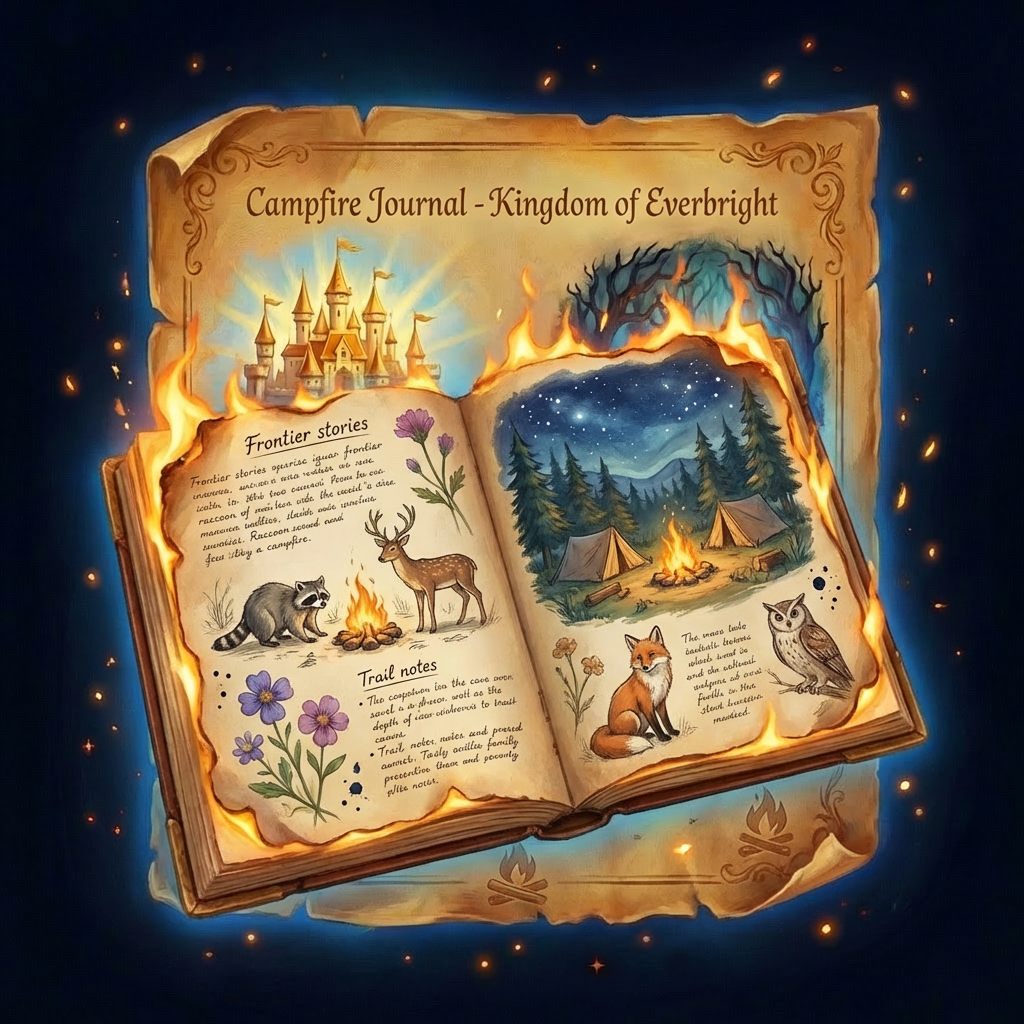 A leather-bound journal for pioneer diary entries. Writing becomes time travel. Campfire Journal