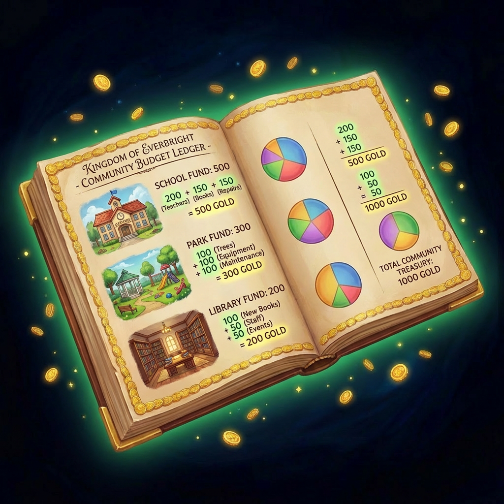 Pie charts showing resource allocation. Choices that reflect community values. Community Budget Charts