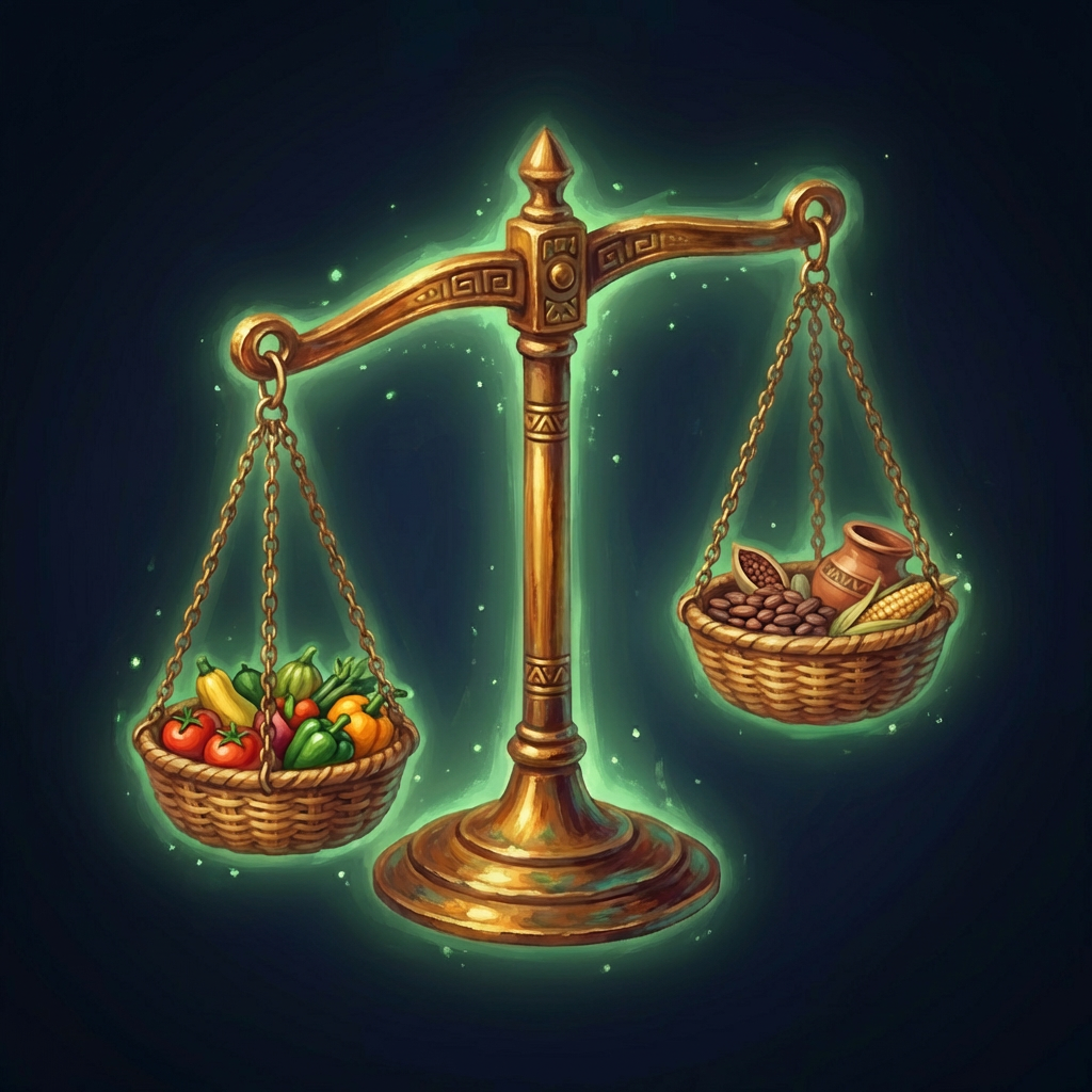 Ornate scales representing early trade, measurement, and fairness. Golden Balance Scales