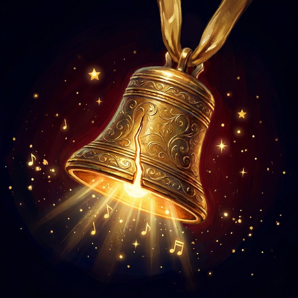 An ornate bell evoking the Liberty Bell—symbol of American freedom. Golden Bell