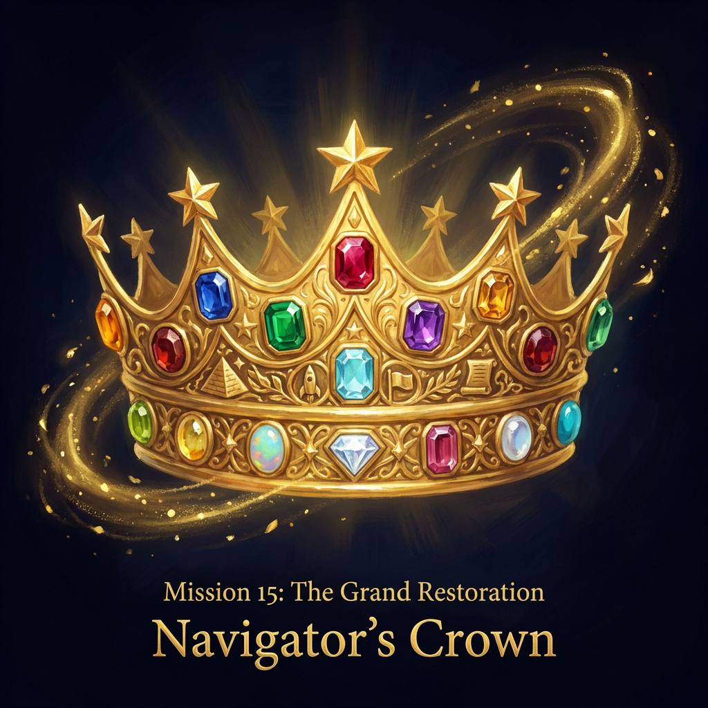 The ultimate reward—a crown with jewels for each mission completed. Jeweled Navigator's Crown