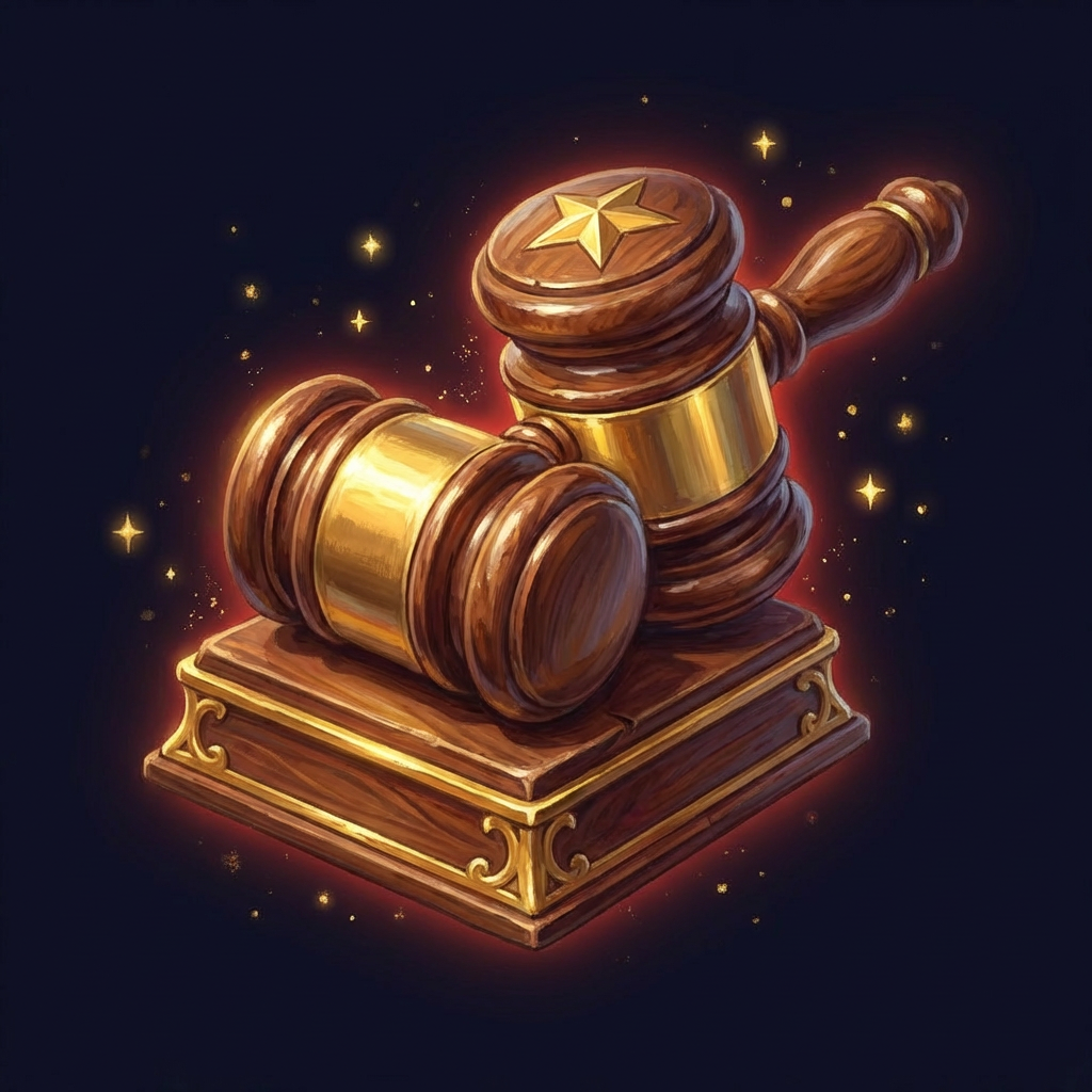 A golden gavel representing fairness, due process, and the rule of law. Justice Gavel