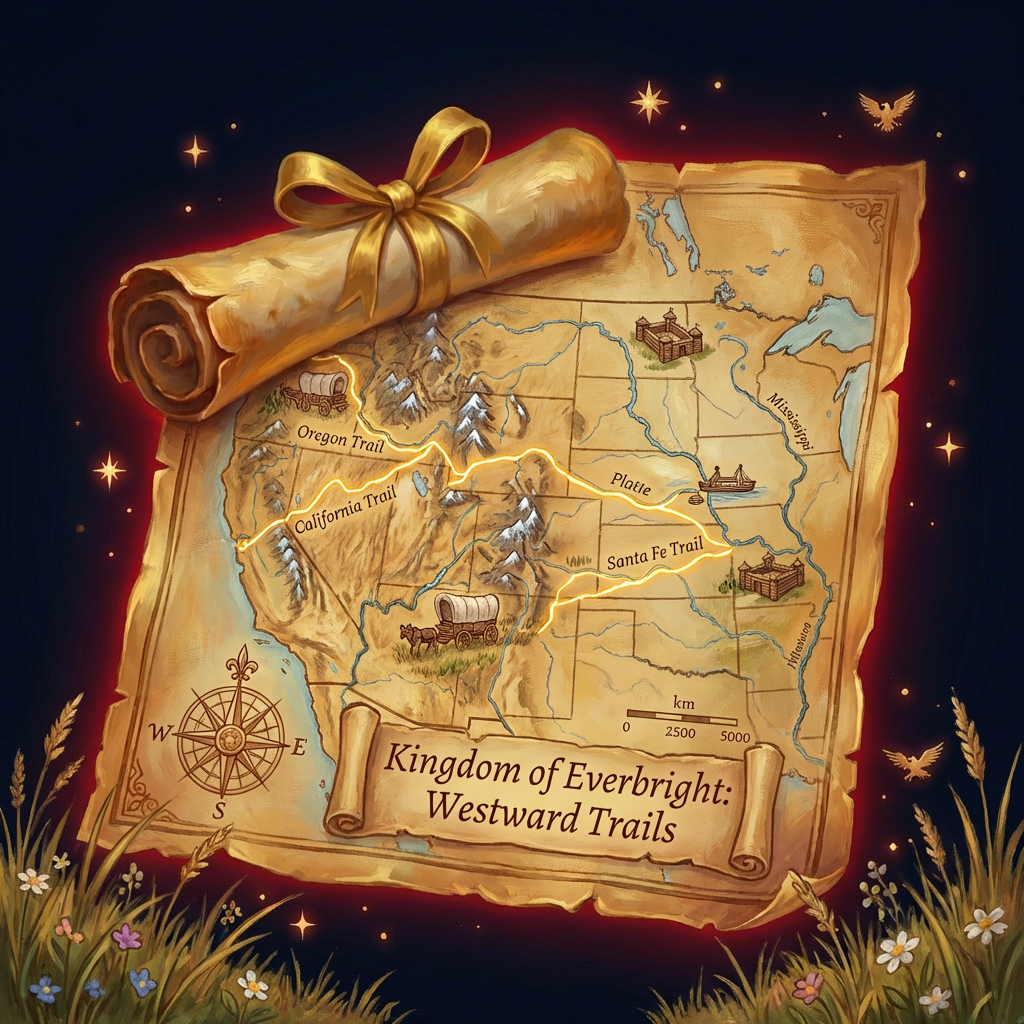 Frontier trails mirroring the Oregon and Santa Fe Trails. Westward Trails Map