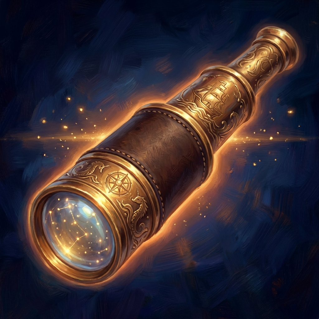 A powerful telescope resolving planets and moons. Stars twinkle, planets don't. Ornate Telescope