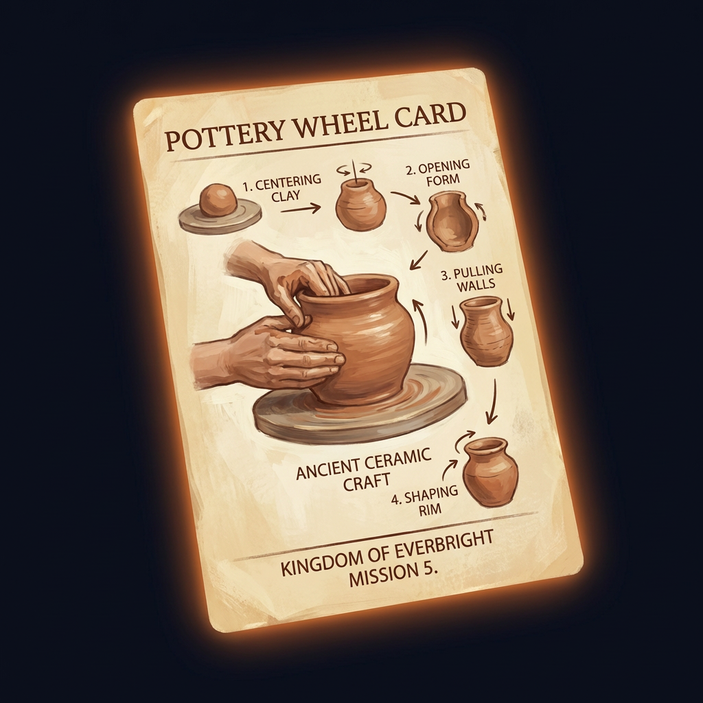Mesopotamia's great innovation. Connects STEM concepts to historical invention. Pottery Wheel Card